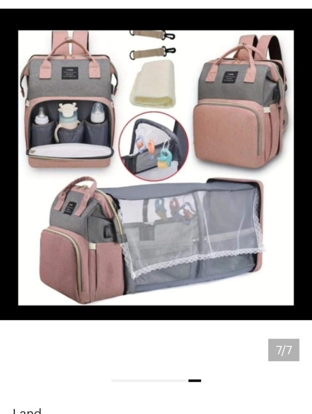 Diaper Bag Backpack Portable Crib Gray Color